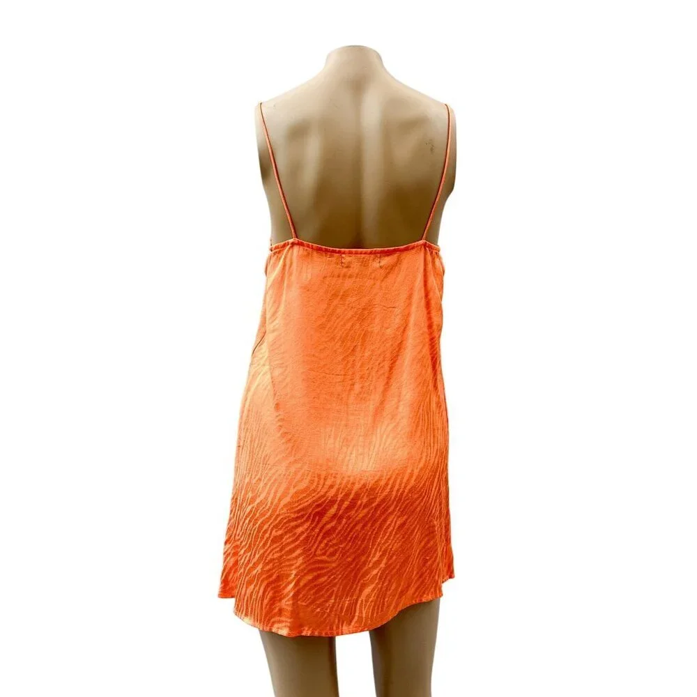 Motel Zebra Print Spaghetti Strap Side Slit Slip Dress Cantaloupe Orange Women S